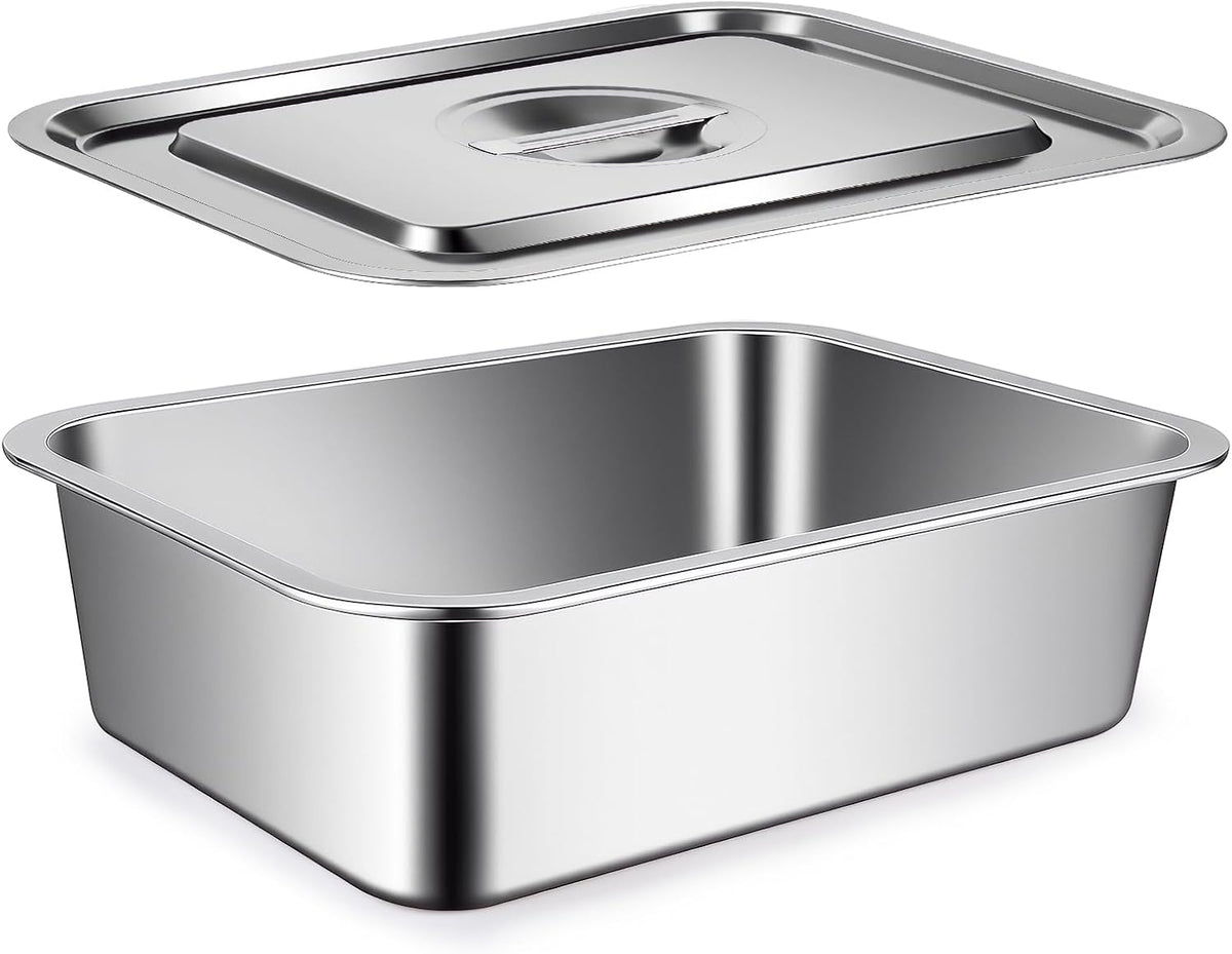 9x13 Baking Pan with Lid, 7.6Qt Large Lasagna Pan with Lid, 4 Inch Extra Deep Dish Baking Pan & Casserole Dish, Oven Safe Stainless Steel Roasting Pan for Family, Large Capacity Cooking