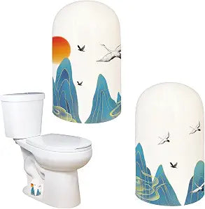 2Pcs Porcelain Toilet Bolt Cap with Mountain Pattern, Crane Good Fortune Symbol Toilet Bowl Bolts Covers for Bathroom Decoration 2Pcs Toilet Parts-4Pcs/Pack