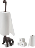 15" Dinosaur Paper Towel Holder for Bathroom & Kitchen - Cast Iron Free Standing Paper Roll Holder, Compact Decorative Toilet Paper Stand with Weighted Base (Brown)
