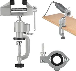 Table Vise,2 in 1 Universal Rotate 360 Work Clamp-On Vise,Table Vice with Electric Drill/Grinder Holder for Woodworking, Drilling, Sawing, Jewelry Making,Metal Working and DIY (3'')