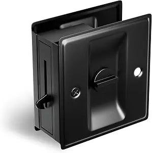 HILLMASTER Pocket Door Hardware, Matte Black Solid Brass Pocket Door Lock Pull, 1-3/8' Thickness, Black, 1 Pack