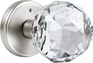 Crystal Glass Door Knobs Interior, Premium Bathroom Bedroom Door Knobs with Lock, Satin Nickel Finish