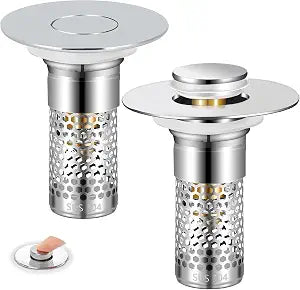 2PC Stainless Steel Bathroom Sink Drain Strainer Stopper Suitable for Drain Holes ranging from 0.86 to 1.6 inches
