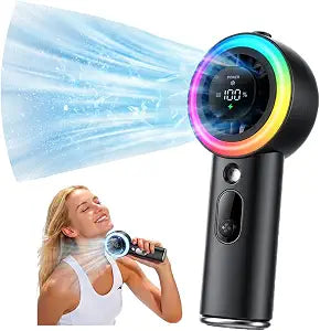 Portable Fan with Mist, Handheld Fan, 1-199 Speed, AC-Level Ice Cooling