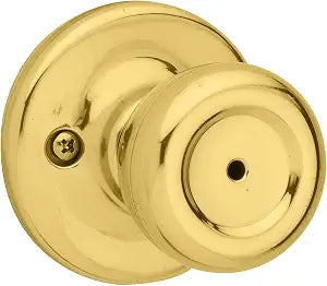 Kwikset Mobile Home Interior Privacy Door Knob with Lock, Door Handle For Bathroom and Bedroom, Polished Brass Keyless Turn Lock Doorknob