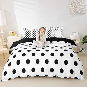 Black White Quilt Cover Queen Size,Polka Dots Bedding Sets 3Pcs for Kids Girls Boys Adult Room Decor,Abstract Geometric Circles Comforter Cover Modern Simple Style Bed Cover,2 Pillowcases
