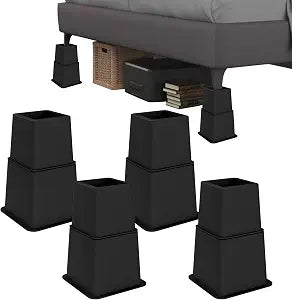 Heavy Duty Bed Risers - Set of 4 Adjustable Furniture Risers, Elevation Heights of 3, 5 & 8 Inches, Supports Up to 1,300 lbs for Bed, Couch, Table & Chair
