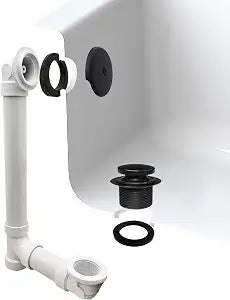 Westbrass A49321-62 14" Sch. 40 PVC Bath Waste & Overflow Assembly with One-Hole Faceplate Cover and Tip-Toe Drain Plug, Matte Black