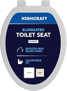 Highcraft W1TSPE Elongated Plastic Toilet Seat with Adjustable Hinge, White