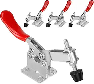 4 Pack Toggle Clamps, Hold Down Clamp 220Lbs Holding Capacity Quick Release Horizontal Clamps 201B with Rubber Pressure Tip for Woodworking Jigs and Fixtures, Welding, Drill Press, Crosscut Sled