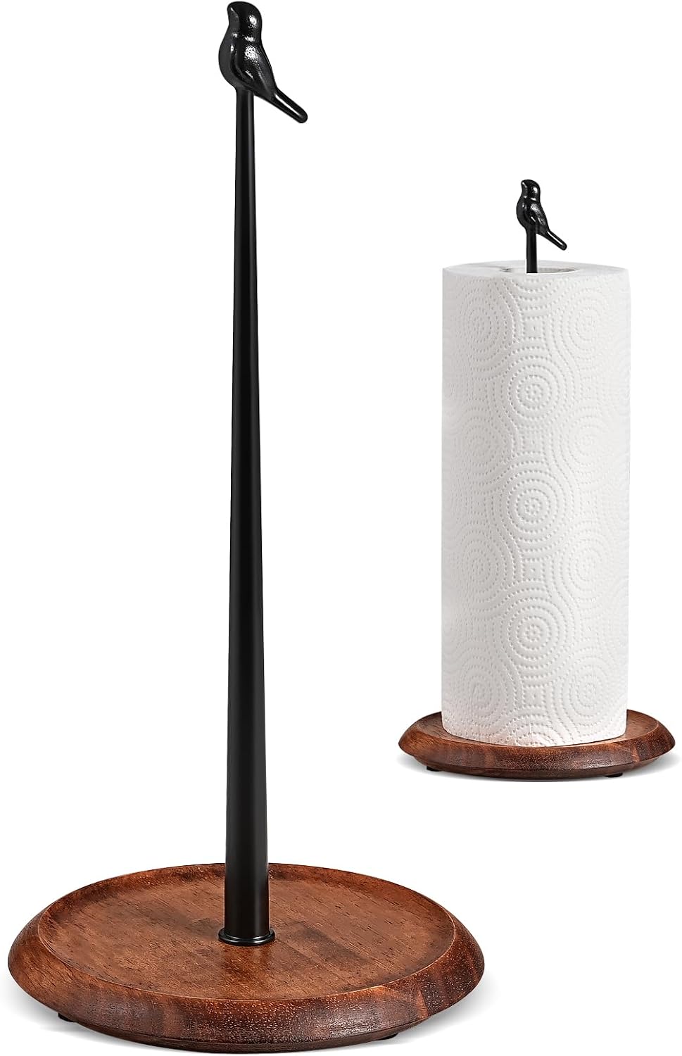 Wooden Paper Towel Holder countertop, Stylish Bird Shaped,Solid Wood Base&Iron Top, with Non-Slip Mat, Stable&Durable,Paper Towel Holder Farmhouse Style to Elevate Your Kitchen's DÃ©cor (Black)