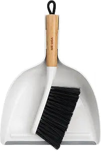 MR.SIGA Dustpan and Brush Set, Bamboo Handle, White, 1 Set