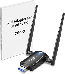 WiFi Adapter for Desktop PC, QGOO Wireless AC1300Mbps USB 3.0 Network Dongle with 5dBi High Gain Dual Antennas, 2.4GHz/5GHz Dual Band for Laptop Computer Compatible Windows11/10/8/7