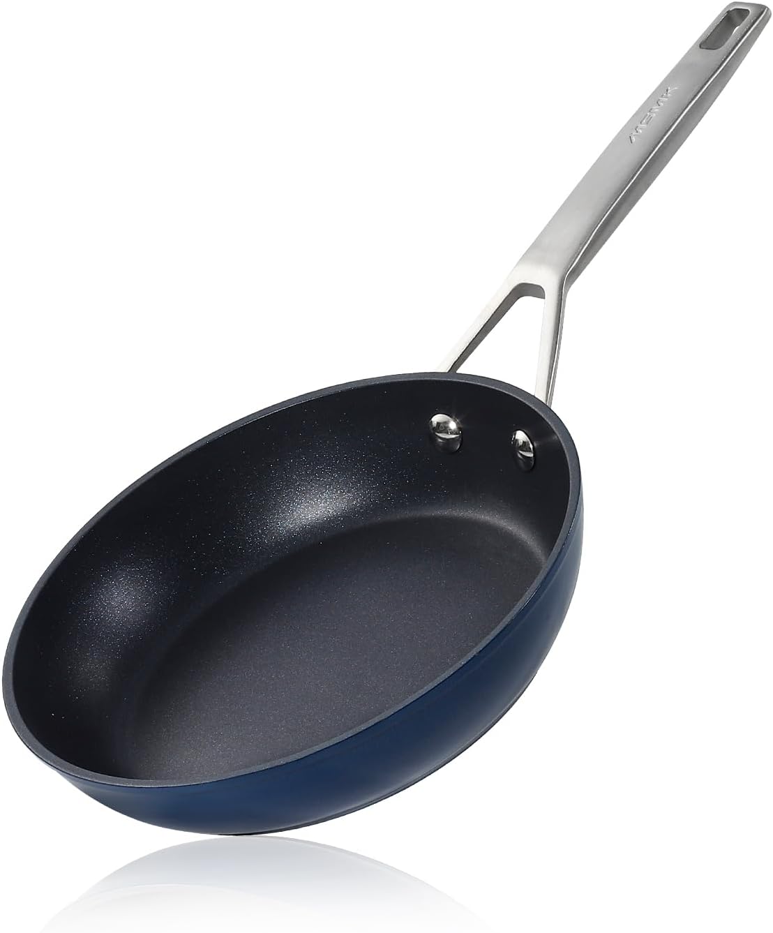 MsMk Small Nonstick Frying pan Blue, 8-inch Durable Egg Omelet Skillet, Titanium and Diamond Non Stick Coating From USA, for Induction,Cerammic and Gas Cooktops, Oven Safe,Dishwasher Safe