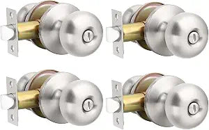 GOBEKOR 4 Pack Privacy Door Knobs Brushed Nickel Interior Door Knob with Lock Keyless Privacy Knobs for Bedroom Bathroom Door Hardware