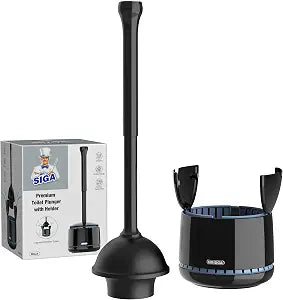 MR.SIGA Toilet Plunger with Holder, Plungers for Bathroom Heavy Duty, Black