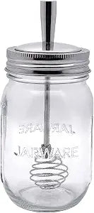 Jarware Glass Mason Jar & Honey Dipper Lid, Stainless Steel Honey Wand Set