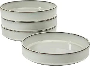 Bloomhouse - Two Time Oprah's Favorite Things WInner - Santorini Mist 4-Piece 8.6-Inch Terracotta Pasta Bowl Set  Moonstone White, Reactive Glaze Round Shallow Walled Dinner & Serving Bowls