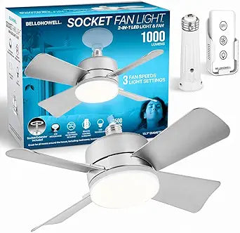 Bell+Howell Socket Breeze 15.4" Socket Fan Light with Remote Control