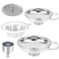 Stainless Steel Food Canning Funnels for Kitchen Use,Wide Mouth Funnel for Regular Mason Jar,Large Canning Supplies Kit for Filling Bottle(2pcs funnels,Strainer,mesh,Dispensing Funnel)