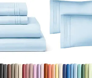 Light Blue 4-Piece Sheet Set & Pillowcase Bedding Bundle (Queen Size) - Complete Queen Sheet Set & 2 Pillowcases with Deep Pockets up to 16 inches - Hotel Luxury Quality - Soft, Breathable and Cooling