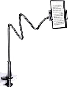 Tryone Gooseneck Kindle&Tablet Holder for Bed Hands-Free Reading on Bed Headboard for iPad, Kindle, and Switch, Flexible 30in Al-Mg Alloy Clamp Arm Stand for Tablets 4.7-10.5 in, Phone - Black - 30in
