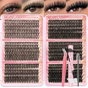 Lash Clusters Kit 708Pcs Wispy Lash Clusters 30D-100D Individual Lashes Cluster Eyelash Extensions Kit 8-16mm 6 Styles Mix Natural Lashes Clusters Kit with Lash Bond and Seal Tweezers & Brush