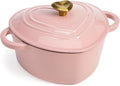 Paris Hilton Enameled Cast Iron Dutch Oven Pot with Lid, Heart-Shaped Dutch Oven, Durable Cast Iron Pot with Dual Handles, Oven Safe to 500F, Works on All Stovetops, 2-Quart, Pink