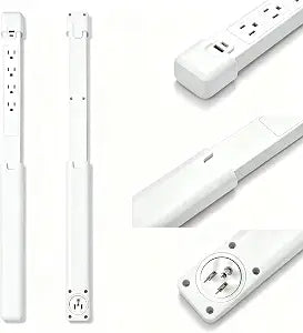 Electrical Outlet Extender,180 Rotating & Extend from 18" to 28", 2 AC Outlets, USB-A & USB-C Fast Charging,Surge Protector, use for Hard-to-Touch Areas Behind Couch & Desk (White, 6)