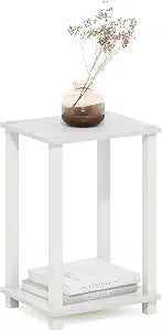Furinno Simplistic Side Table, 2-Tier Small End Table with Open Shelf, Easy Assembly Toolless Night Stand, Nightstand, for Living Room, Bedroom, White