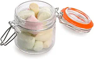 Restaurantware Wide Clamp Lid Mason Jar - Mason Jars with Trigger Lid - Store liquids or dry goods Serve Desserts Drinks or Appetizers - 3.4 oz - 10ct Box