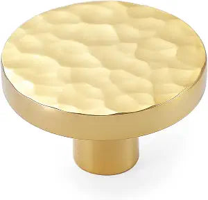 10-Pack Modern Gold Cabinet Knobs, Hammered Solid Brass Drawer Knobs, Round Dresser Drawer Pulls and Handles, Kitchen Cabinet Hardware, Diameter 1-3/16 Inch