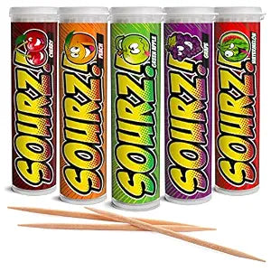 Xero Picks - Sourz Infused Flavored Toothpicks- Sugar Free- Sour Apple, Sour Grape, Sour Cherry, Sour Watermelon, Sour Peach - 5 Pack - 20 Picks per