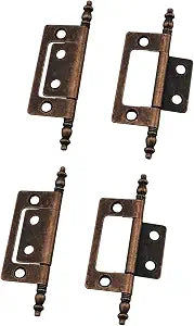 ZCZQC 4 Pcs/Pack Antique Brass Non-Mortise Hinges Finials Cabinet, Cupboard Door Furniture Reproduction Hardware 3.27inch x 0.94inch