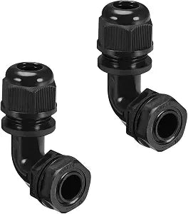 LeMotech M16 Cable Gland, 90 Degree Adjustable 6-10mm Strain Relief, Cord Connectors Nylon Joints with Gaskets, 2 Pcs, Black