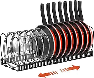 Housolution Pot and Pan Lid Organizer Holder Storage Rack, Black