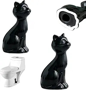 2 Pcs Retro Ceramic Cat Statues Toilet Bolt Covers Black