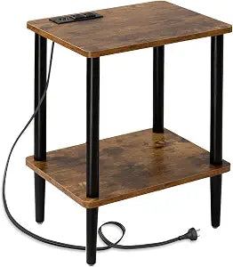 FORAOFUR Small End Table with Charging Station, 2 Tier Coffee Side Table
