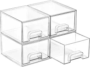 Vtopmart 4 Pack Small Clear Stackable Storage Drawers, Fits Narrow Spaces