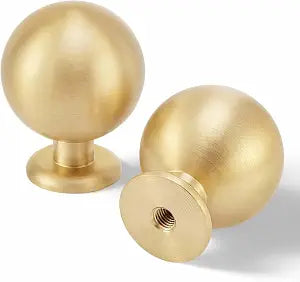 QOGRISUN 10-Pack Solid Brass Cabinet Knobs, Gold Drawer Dresser Knobs,1.1"