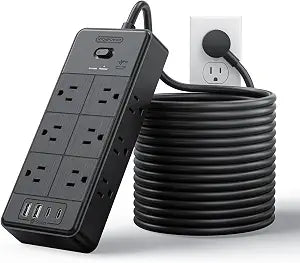 NTONPOWER Long Cord Power Strip, 25 FT Extension Cord with 12 Outlets & 4 USB Ports (2 USB C), 3 Side Multiple Outlet Extender, Wall Mounted for Home Office