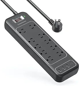 Power Strip Surge Protector USB-C and 10 AC Outlets, 3 USB and 1 USB C, Fast Charging Ports, Black, Flat Plug 6 ft Extension Cord, 2100 J 1875 Watts, 15A, Outlet Extender, ETL, BENTRONIC.