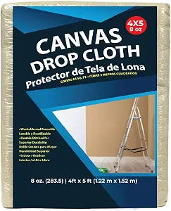 Premium Cotton Canvas Drop Cloth 8 oz, 4x5 ft  Heavy Duty Reusable Painters Cloth for Painting, Staining, DIY Projects, Furniture & Floor Protection, Washable Dust Sheet, Indoor & Outdoor Use