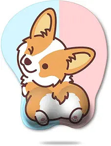 HAOCOO Funny Corgi Gel Mouse Pad with Wrist Support, Blue & Pink