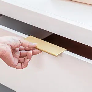 homdiy 10 Pack 4inch(102mm) Brushed Brass Edge Finger Pulls Cabinet Handles for Kitchen Cabinets Drawers Dresser Concealed Mount Flat Hardware Aluminum Alloy 5 Inch