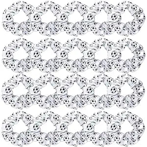 Semato 20 Pcs White Satin Soccer Scrunchies Hair Ties Soccer Gifts for Girls Hair Accessories Elastic Hair Ponytail Holder