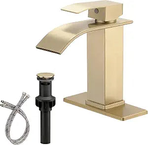Brushed Gold Waterfall Bathroom Faucet, Stainless Steel