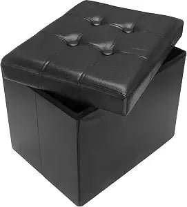AmasSmile Ottoman with Storage,17" Folding Leather Foot Rest Chest,Black