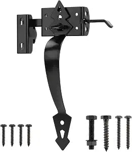 Thumb Gate Latch Hardware for Wooden Fence Heavy Duty, Self Closing Door Latches with 8" Decorative Handle, Gate Lock Kit for Outdoor Garden, Pool, Metal Gate, Vinyl Fence, Steel, Black Finish