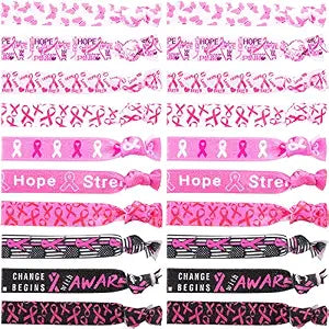Willbond 20 Pcs Pink Ribbon Hair Ties Breast Cancer Awareness Accessories